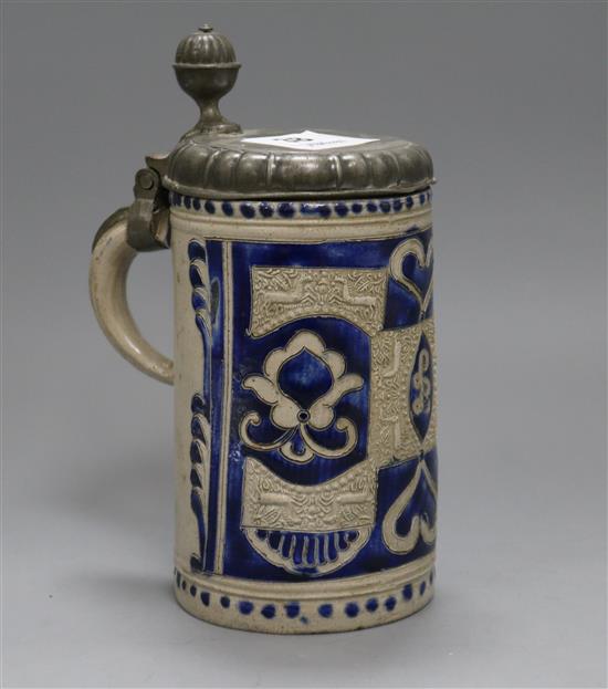 An 18th century German stoneware tankard height 20cm